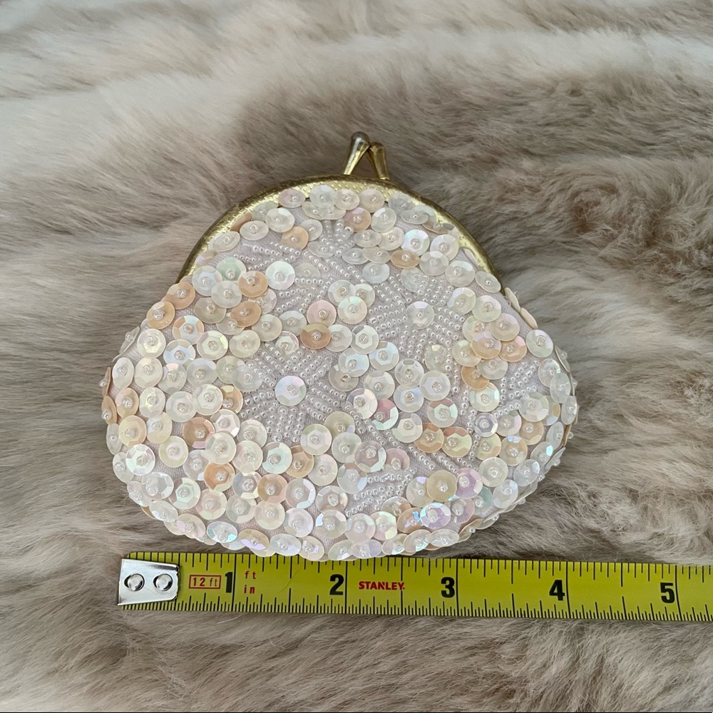 Vintage Bead and Sequin White Coin purse
